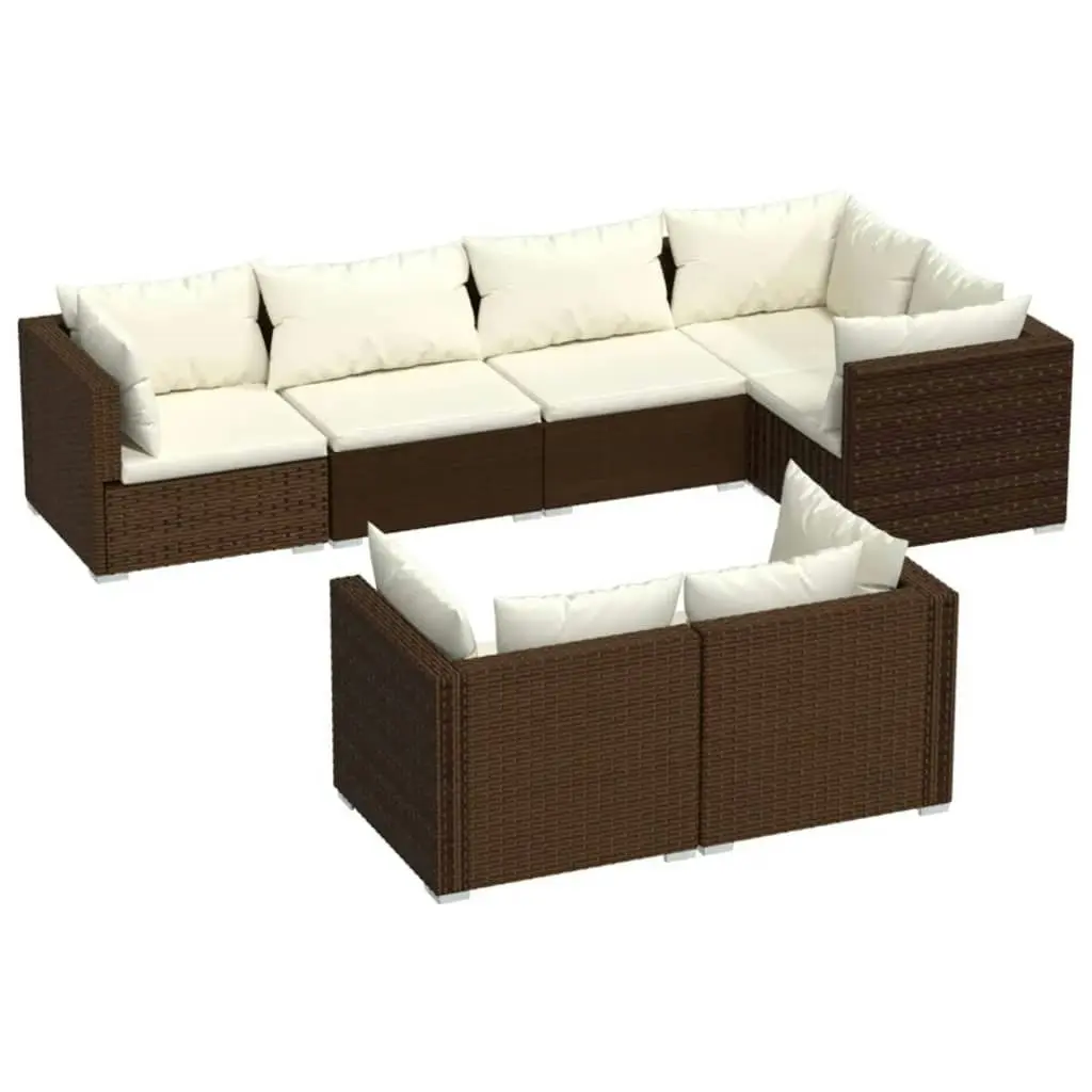 7 Piece Garden Lounge Set with Cushions Brown Poly Rattan 3102474