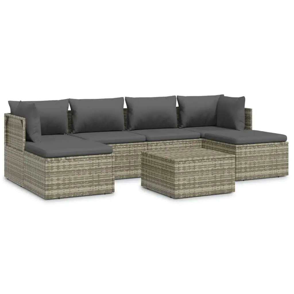 7 Piece Garden Lounge Set with Cushions Grey Poly Rattan 3157322