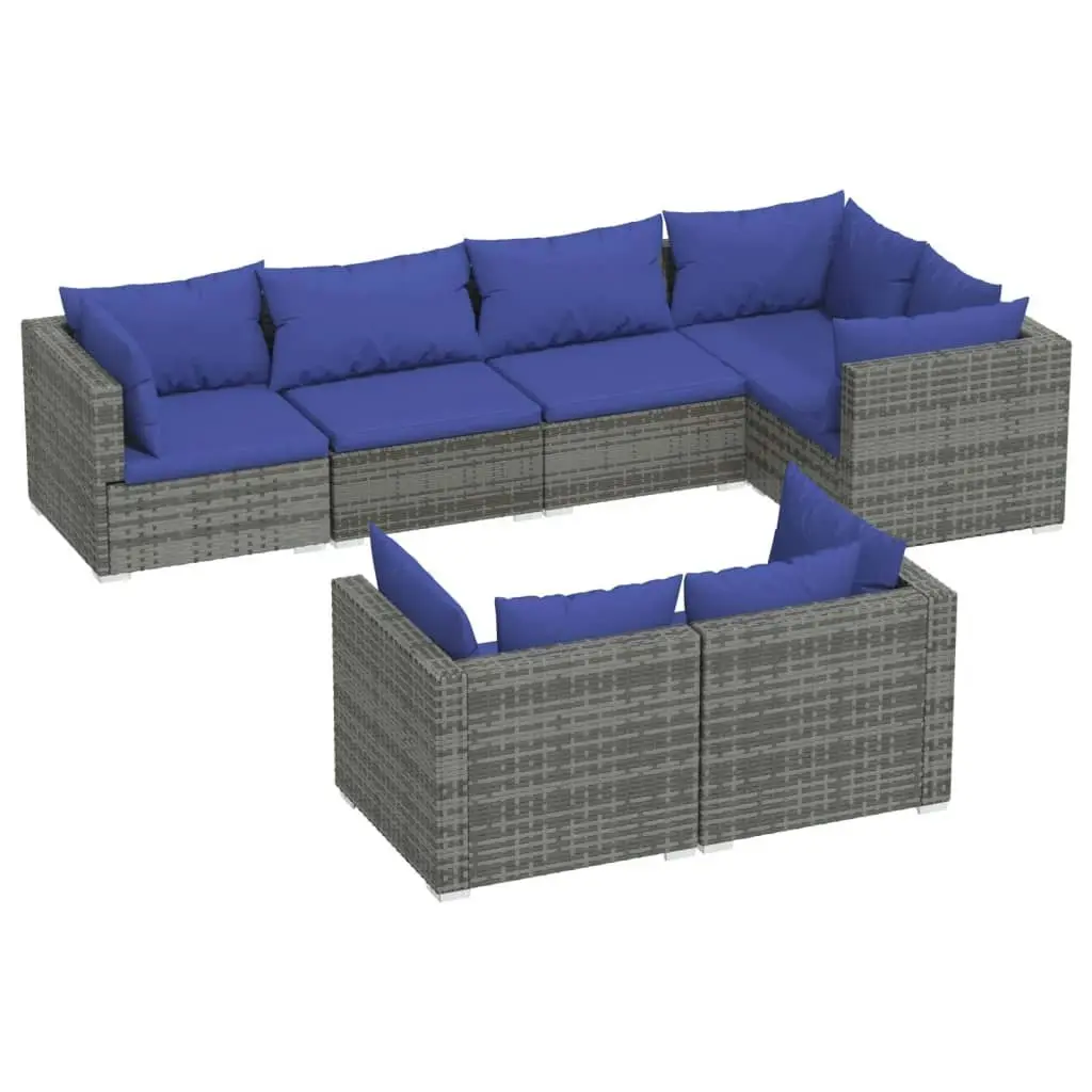 7 Piece Garden Lounge Set with Cushions Grey Poly Rattan 3102478