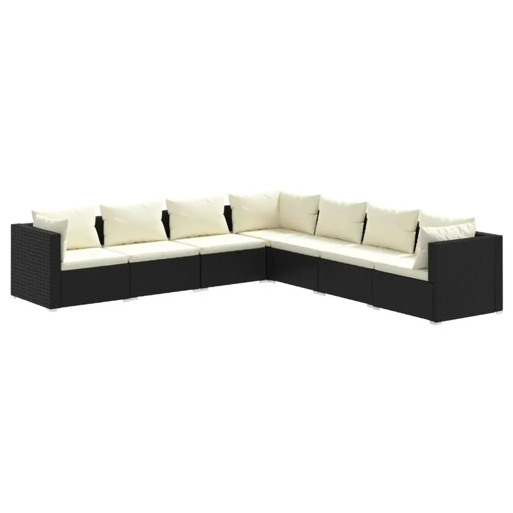 7 Piece Garden Lounge Set with Cushions Poly Rattan Black 3101743