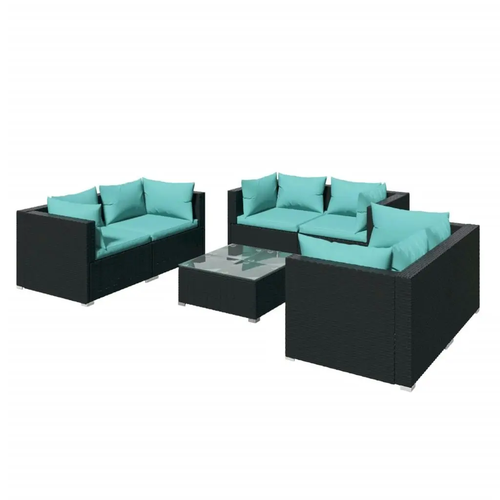 7 Piece Garden Lounge Set with Cushions Poly Rattan Black 3102305