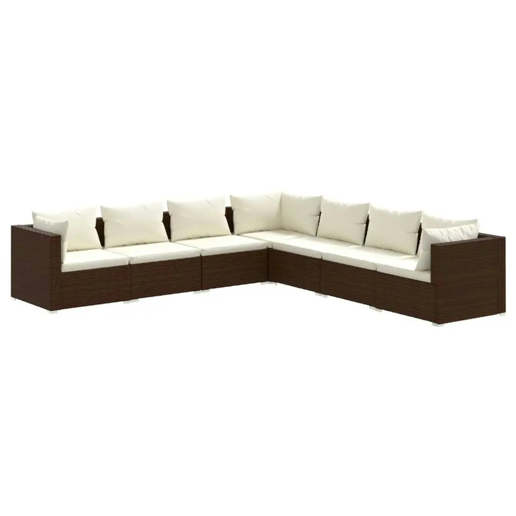 7 Piece Garden Lounge Set with Cushions Poly Rattan Brown 3101746