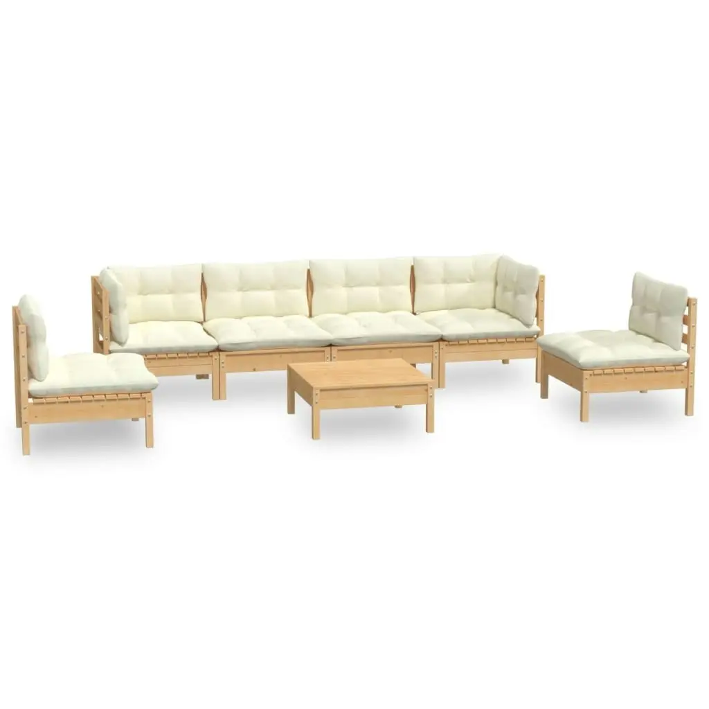 7 Piece Garden Lounge Set with Cream Cushions Solid Pinewood 3096202