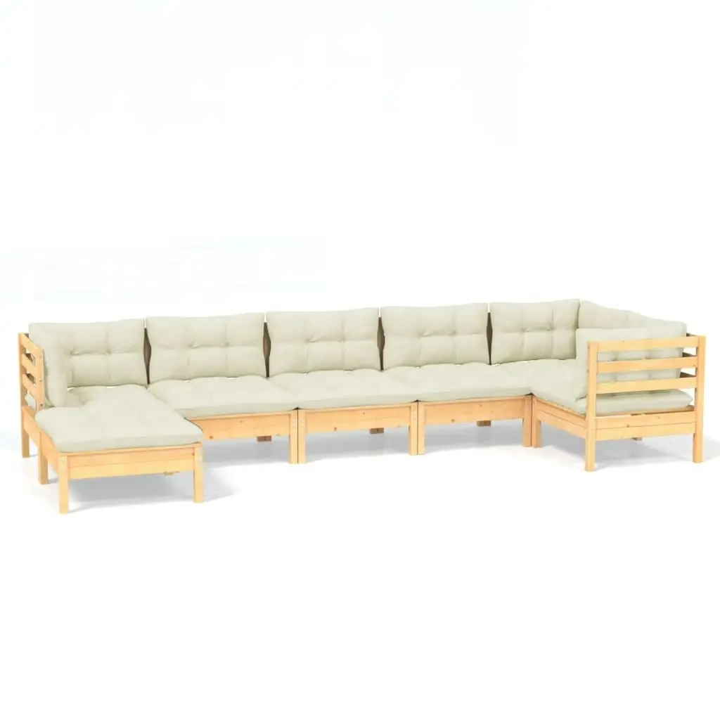 7 Piece Garden Lounge Set with Cream Cushions Solid Pinewood 3096550