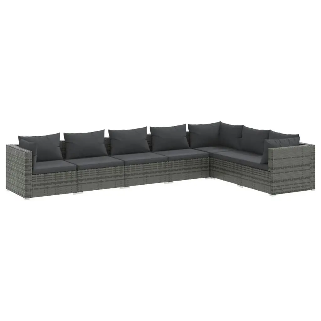 7 Piece Garden Lounge Set with Cushions Poly Rattan Grey 3101741