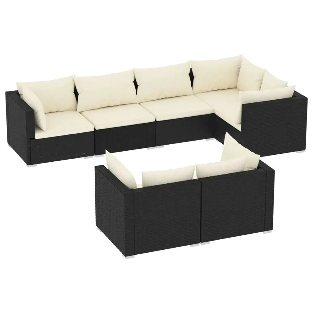 7 Piece Garden Lounge Set with Cushions Black Poly Rattan 3102471