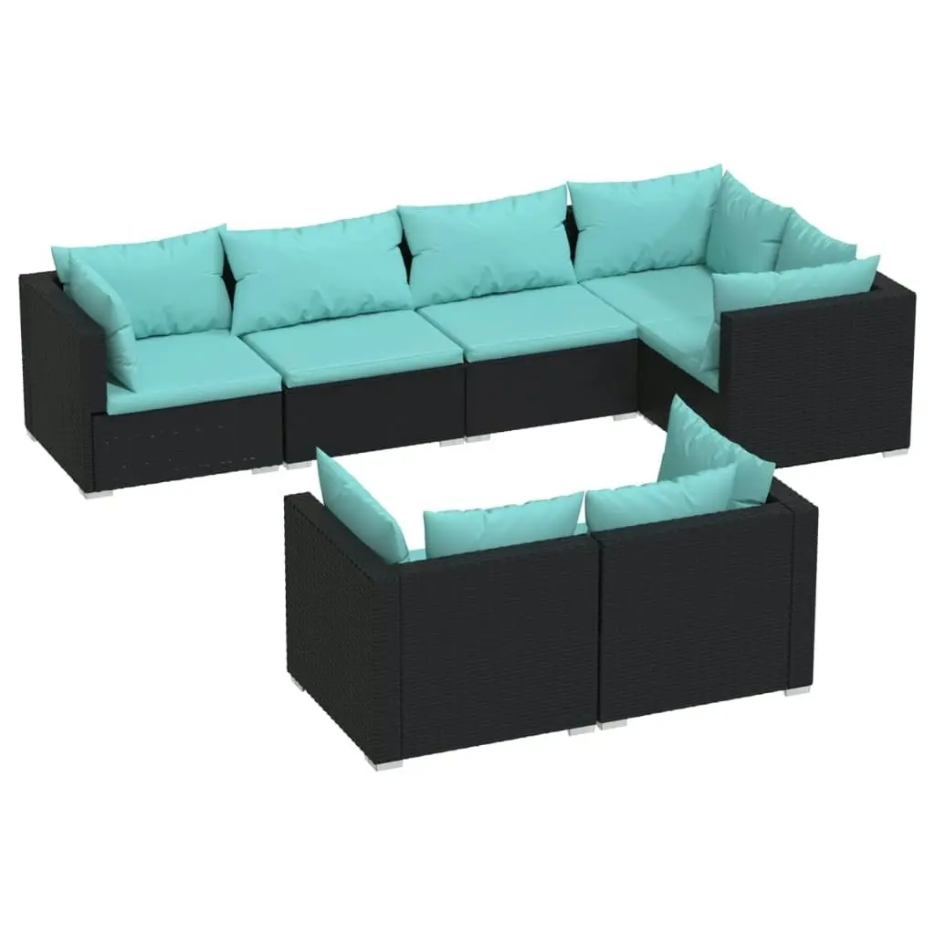 7 Piece Garden Lounge Set with Cushions Black Poly Rattan 3102473