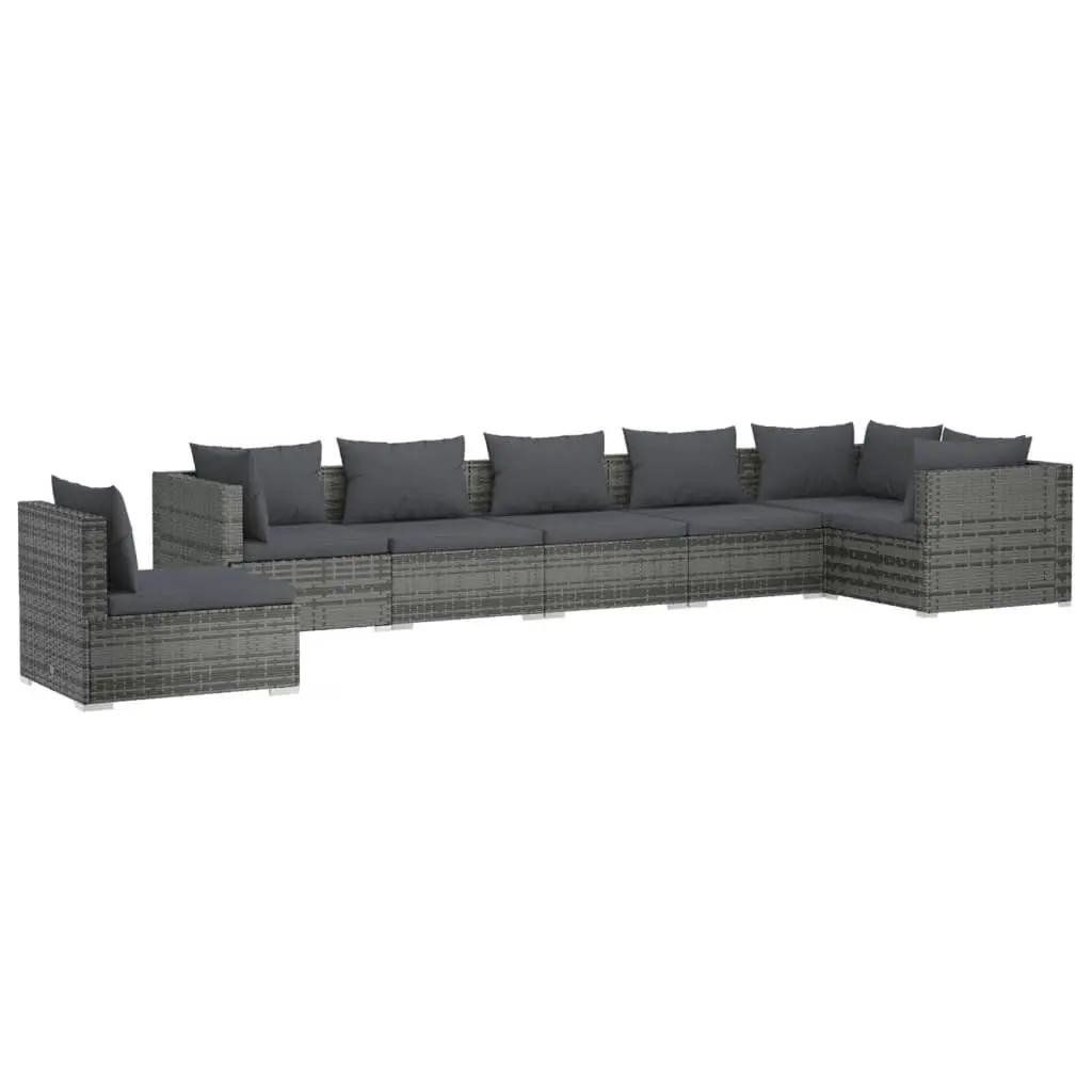 7 Piece Garden Lounge Set with Cushions Poly Rattan Grey 3102341