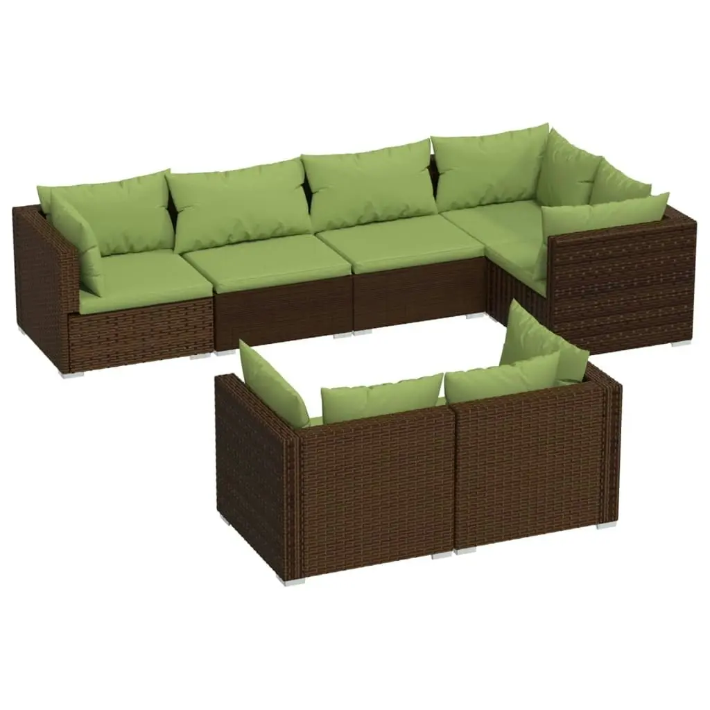 7 Piece Garden Lounge Set with Cushions Brown Poly Rattan 3102476