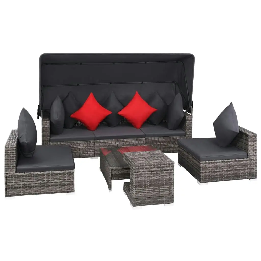 7 Piece Garden Lounge Set with Cushions Poly Rattan Grey 44428