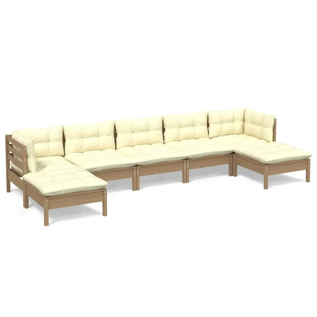 7 Piece Garden Lounge Set with Cushions Honey Brown Pinewood 3097094