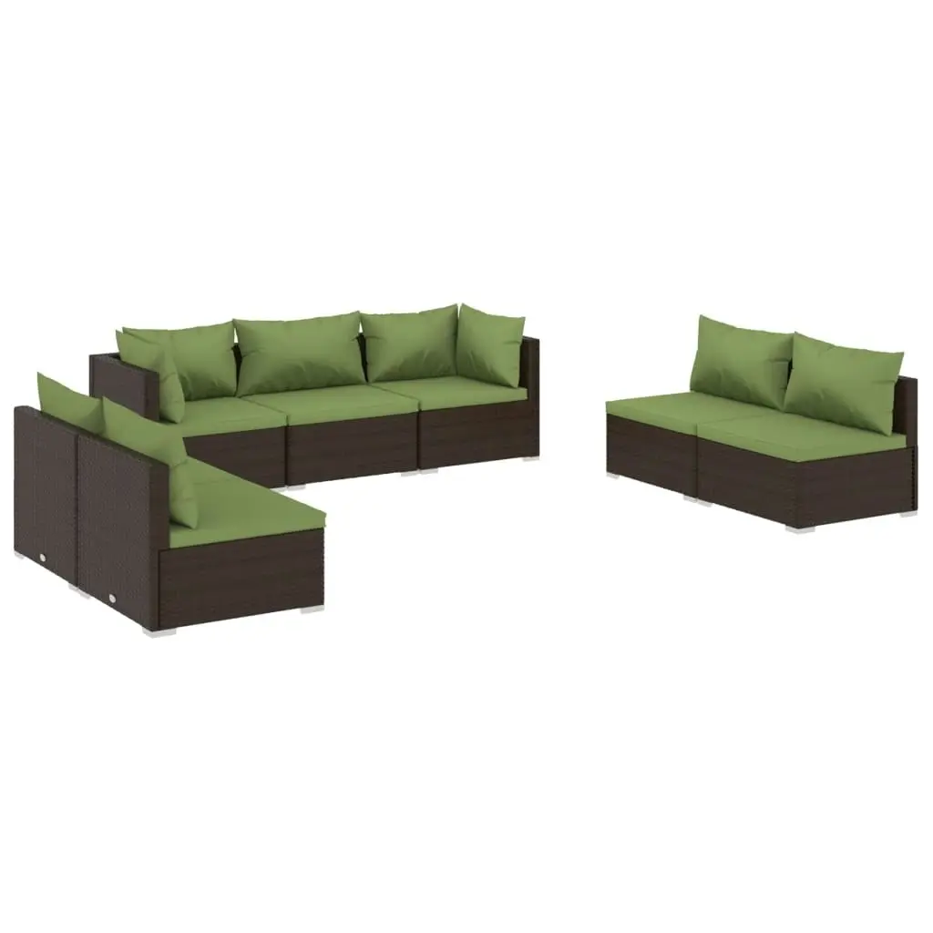 7 Piece Garden Lounge Set with Cushions Poly Rattan Brown 3102236