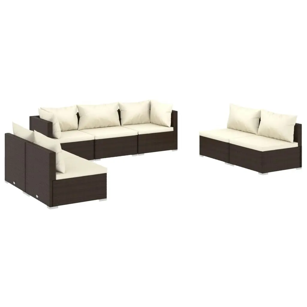 7 Piece Garden Lounge Set with Cushions Poly Rattan Brown 3102234