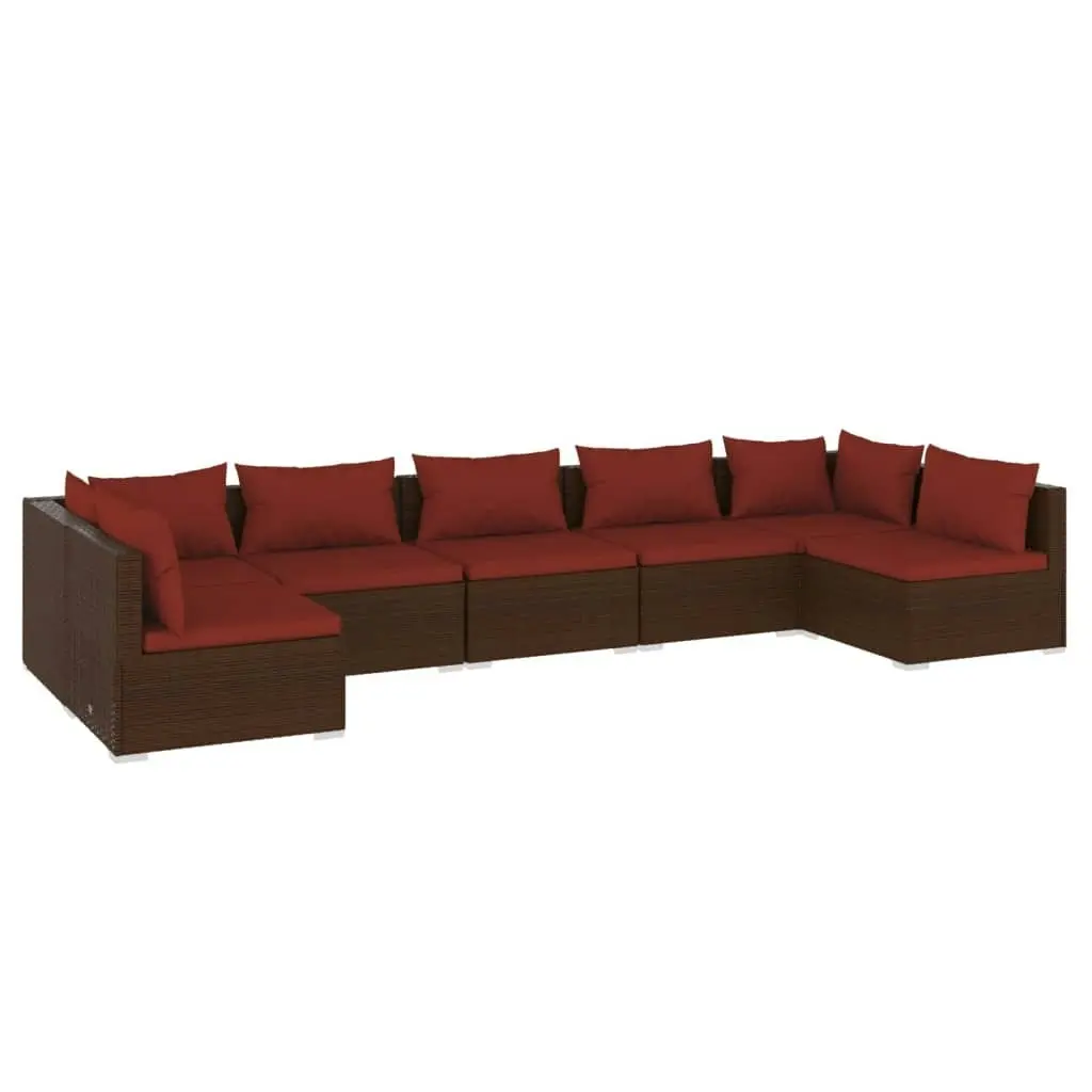 7 Piece Garden Lounge Set with Cushions Poly Rattan Brown 3101891