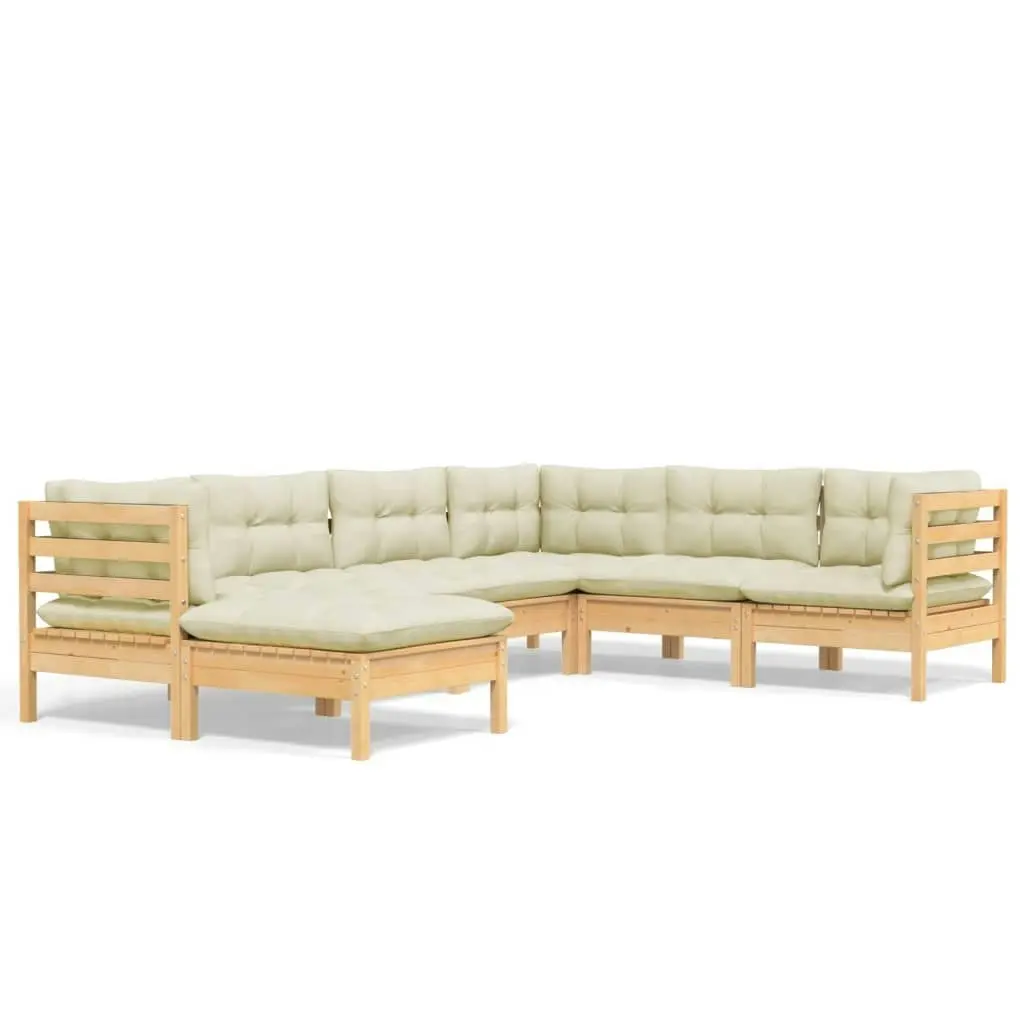 7 Piece Garden Lounge Set with Cream Cushions Solid Pinewood 3096562