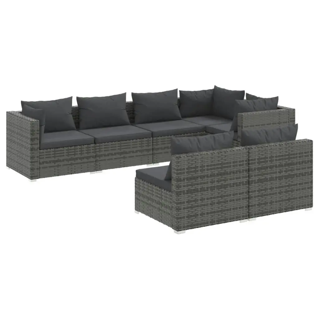 7 Piece Garden Lounge Set with Cushions Grey Poly Rattan 3102389