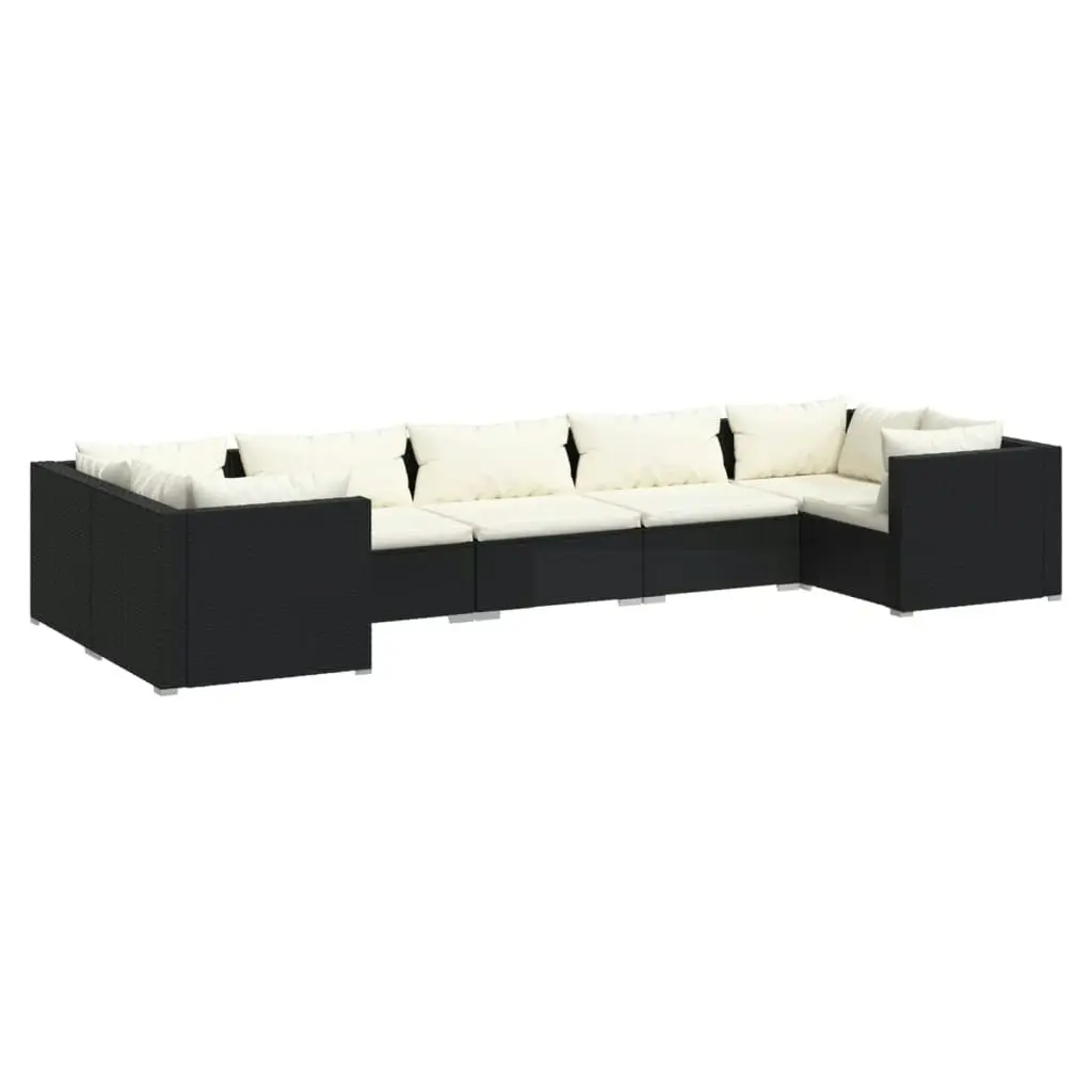 7 Piece Garden Lounge Set with Cushions Poly Rattan Black 3101951