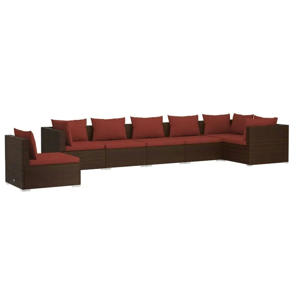 7 Piece Garden Lounge Set with Cushions Poly Rattan Brown 3102339