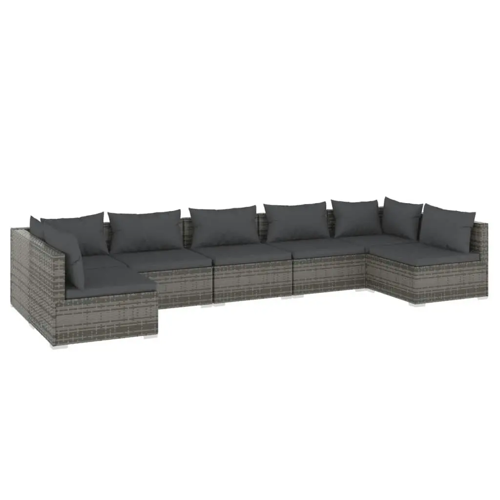 7 Piece Garden Lounge Set with Cushions Poly Rattan Grey 3101893