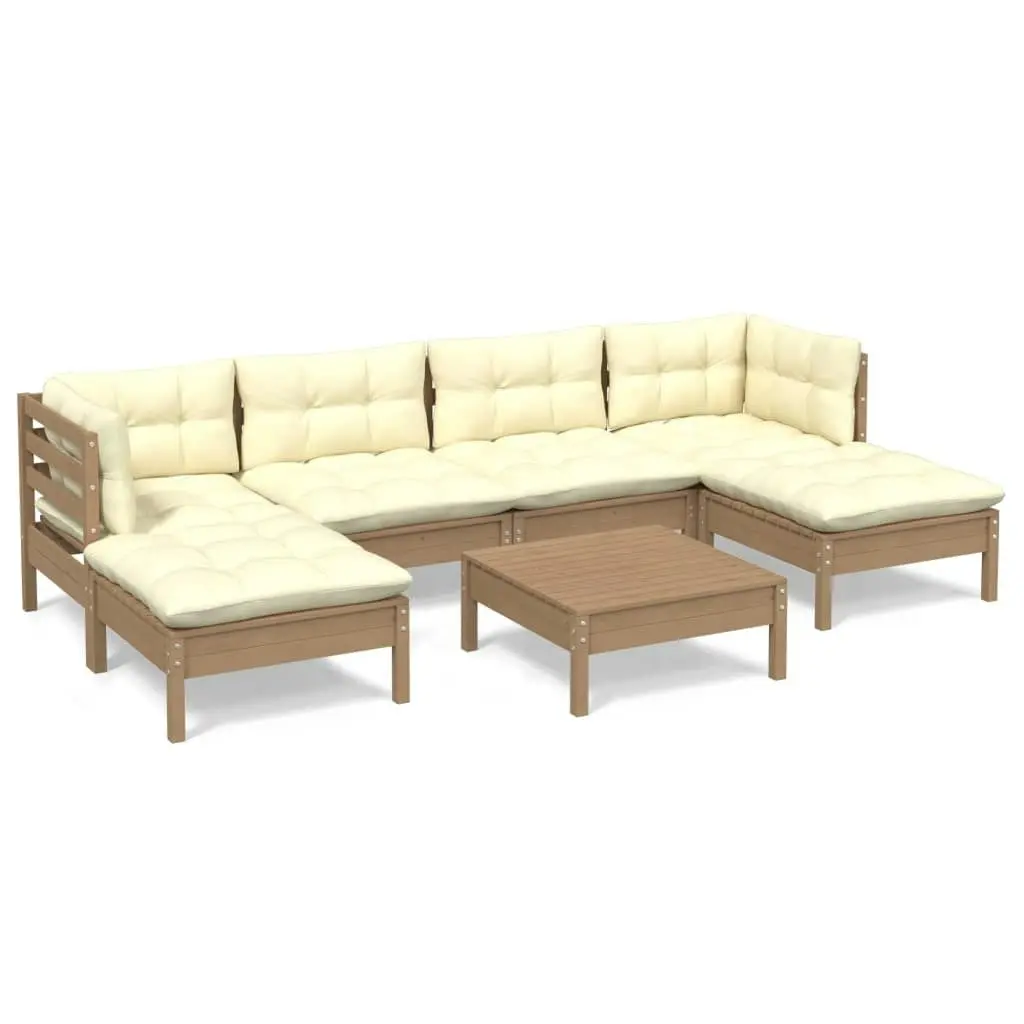 7 Piece Garden Lounge Set with Cushions Honey Brown Pinewood 3097088