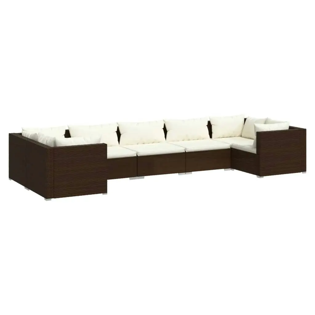 7 Piece Garden Lounge Set with Cushions Poly Rattan Brown 3101954