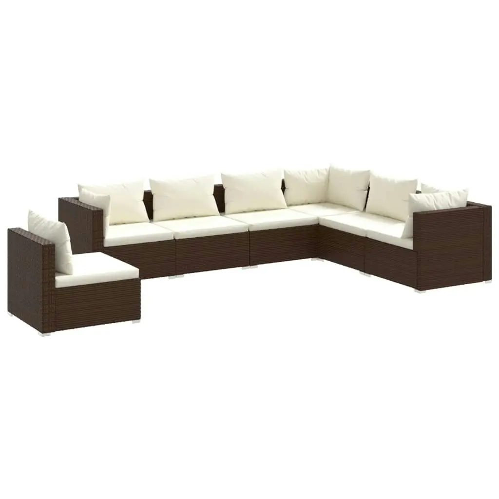 7 Piece Garden Lounge Set with Cushions Poly Rattan Brown 3102354