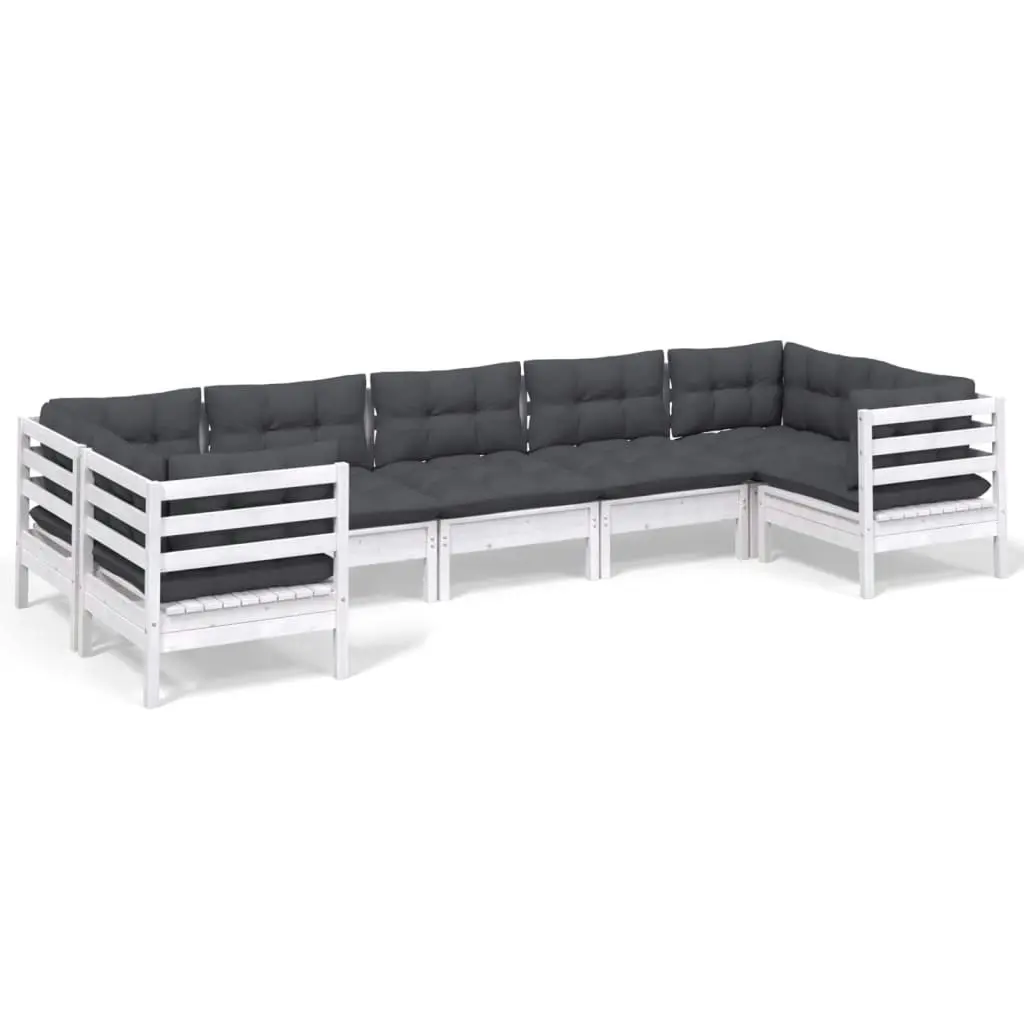 7 Piece Garden Lounge Set with Cushions White Pinewood 3097308