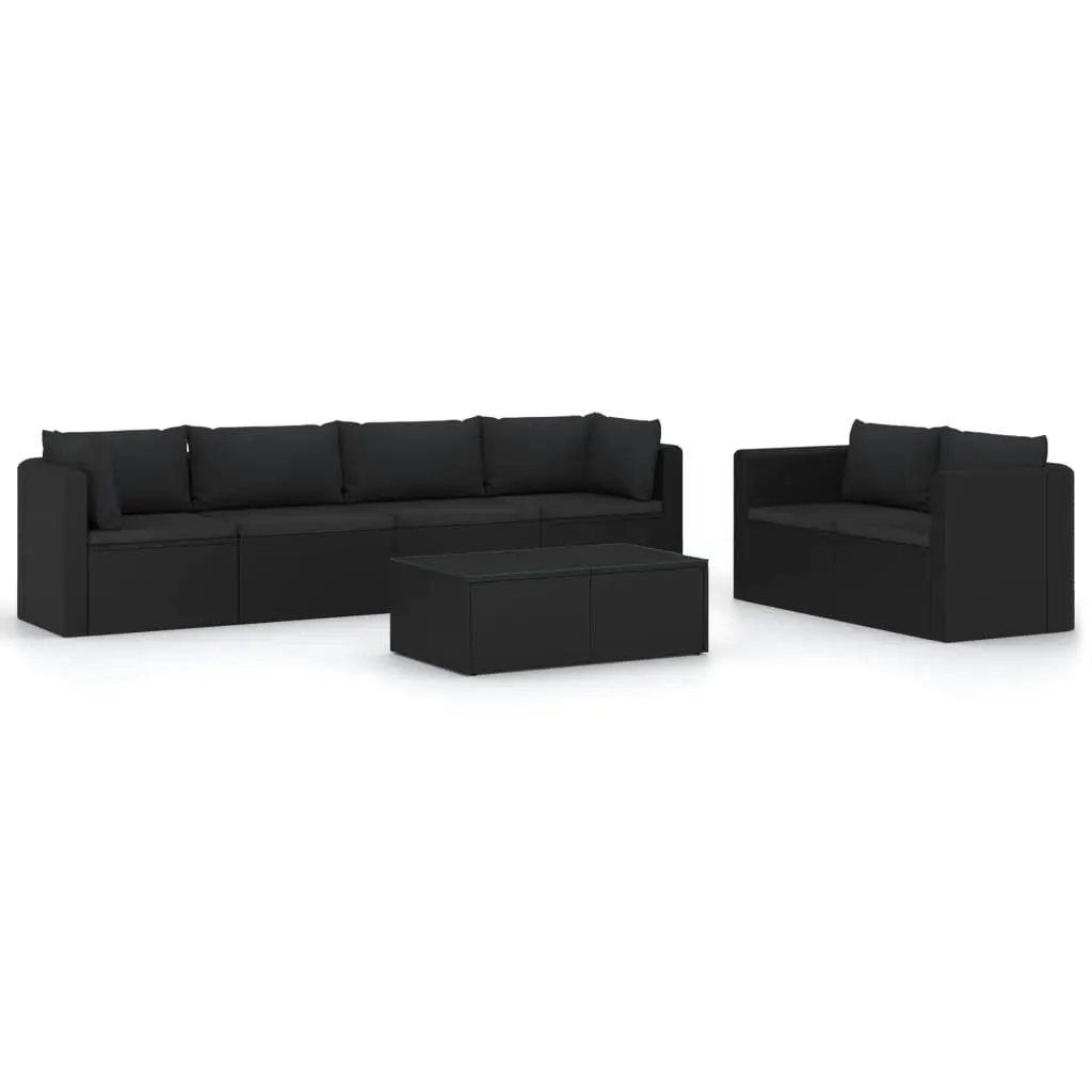 7 Piece Garden Lounge Set with Cushions Poly Rattan Black 3059501