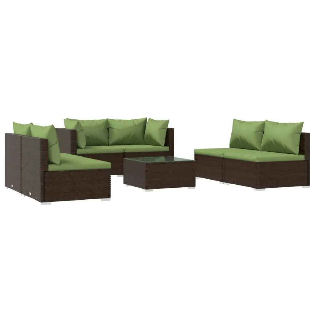 7 Piece Garden Lounge Set with Cushions Poly Rattan Brown 3102228