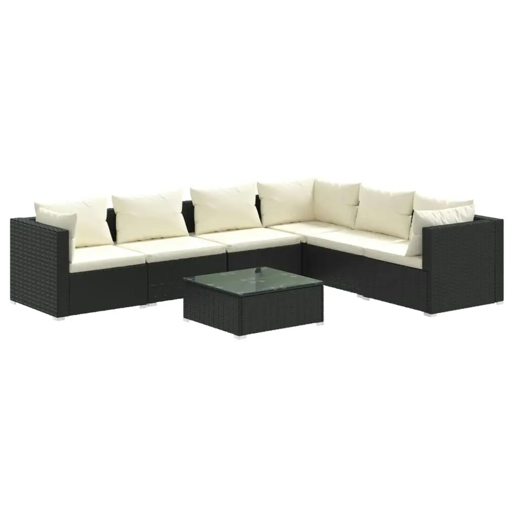 7 Piece Garden Lounge Set with Cushions Poly Rattan Black 3101727