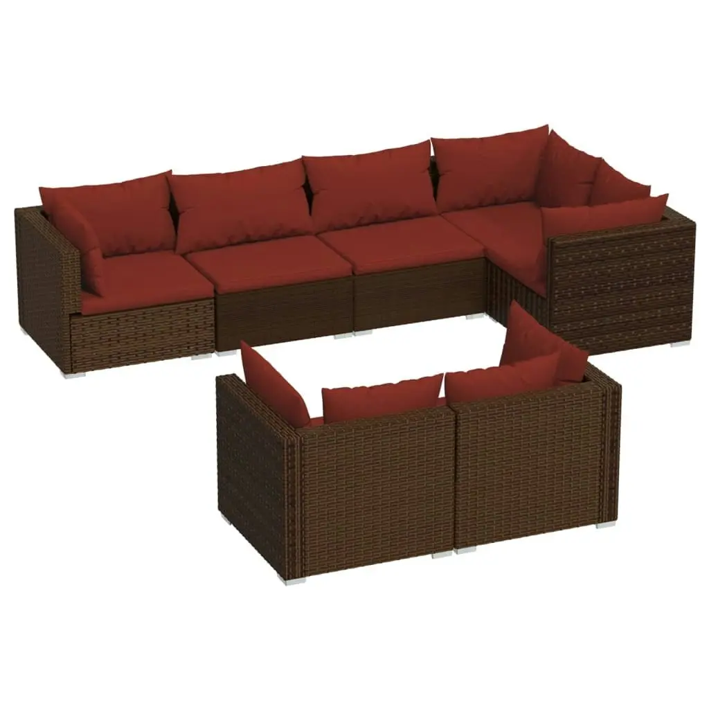 7 Piece Garden Lounge Set with Cushions Brown Poly Rattan 3102475