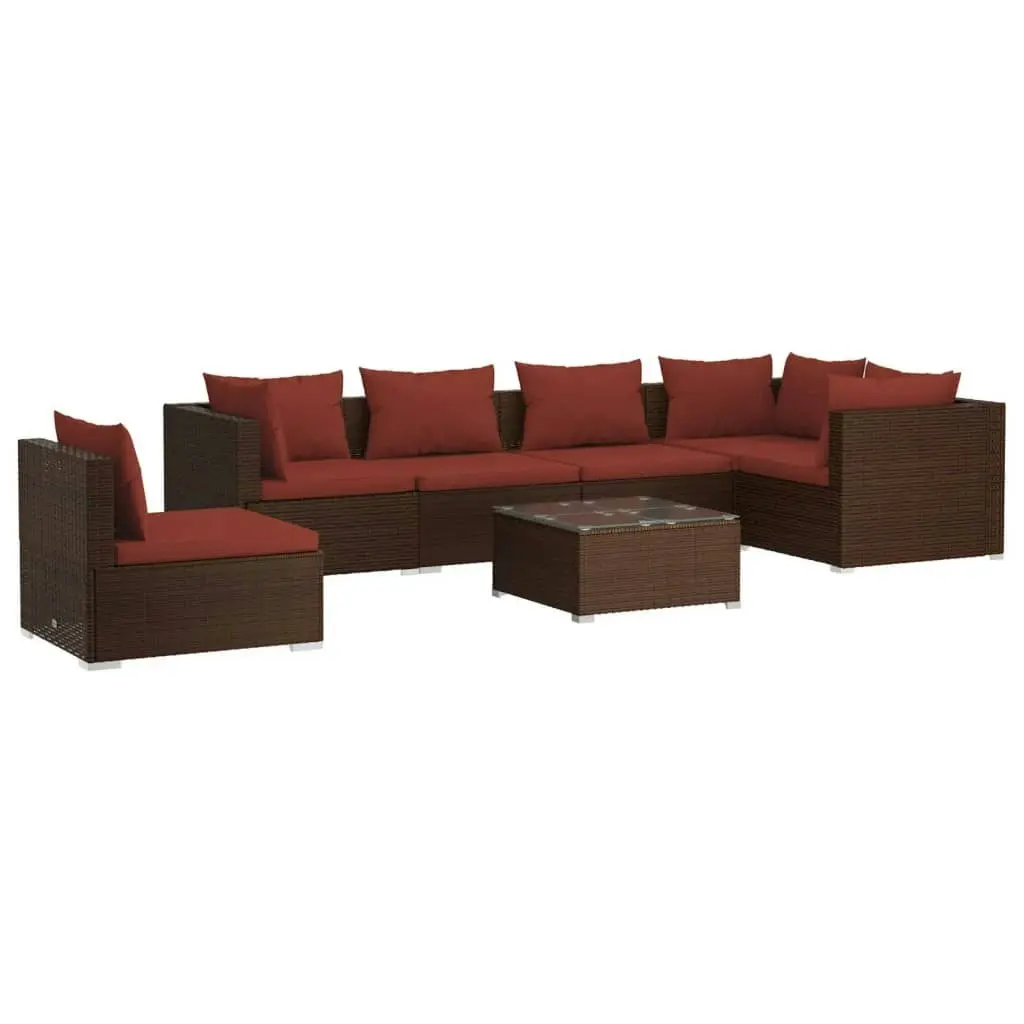 7 Piece Garden Lounge Set with Cushions Poly Rattan Brown 3102331