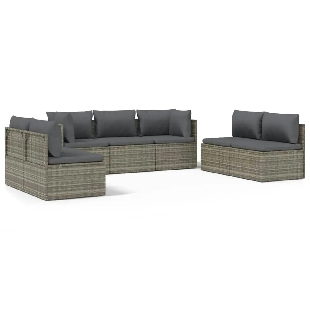 7 Piece Garden Lounge Set with Cushions Grey Poly Rattan 3157379