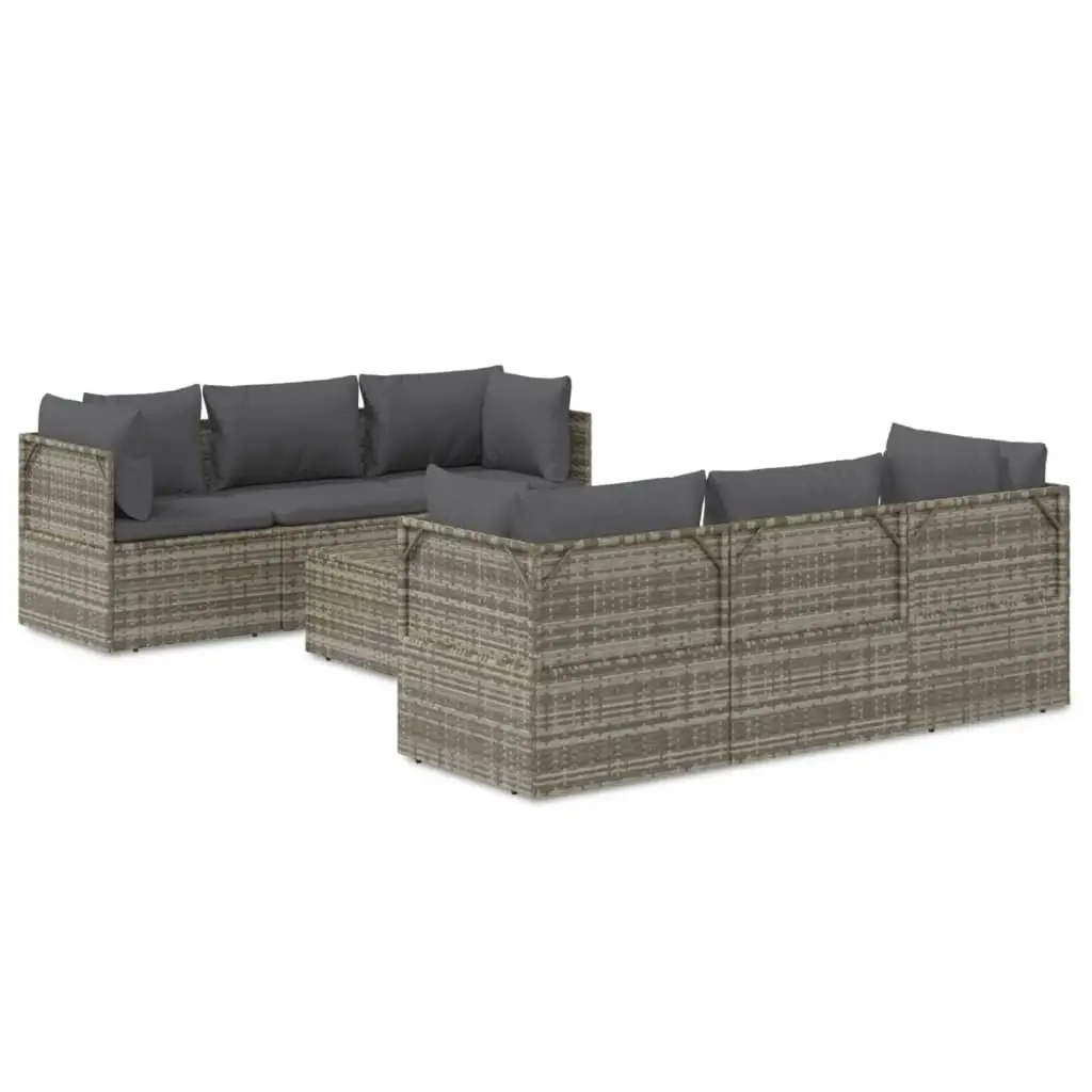 7 Piece Garden Lounge Set with Cushions Grey Poly Rattan 3157477