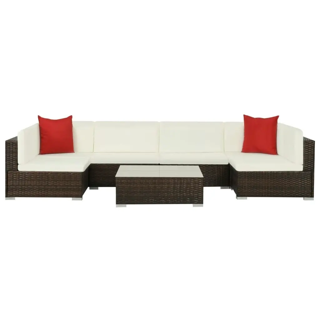 7 Piece Garden Lounge Set with Cushions Poly Rattan Brown 44600