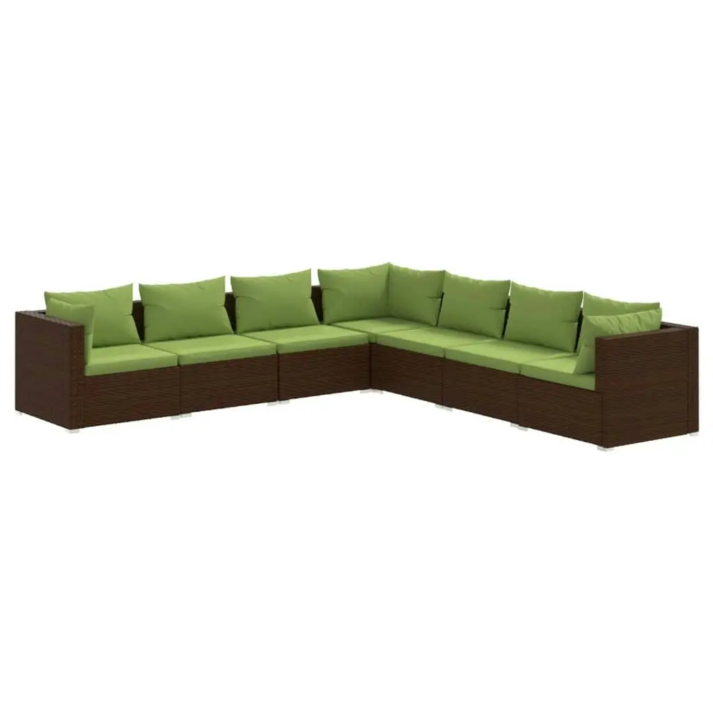 7 Piece Garden Lounge Set with Cushions Poly Rattan Brown 3101748