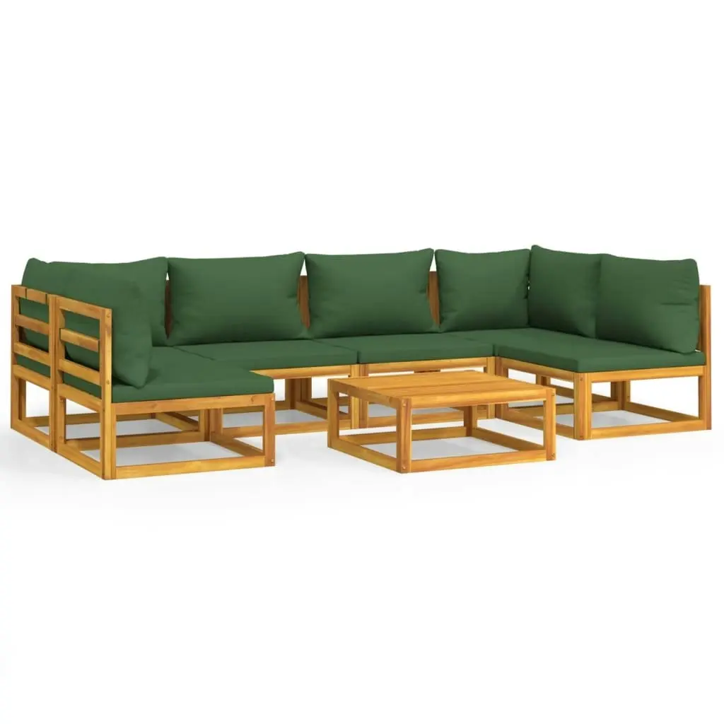 7 Piece Garden Lounge Set with Green Cushions Solid Wood 3155329