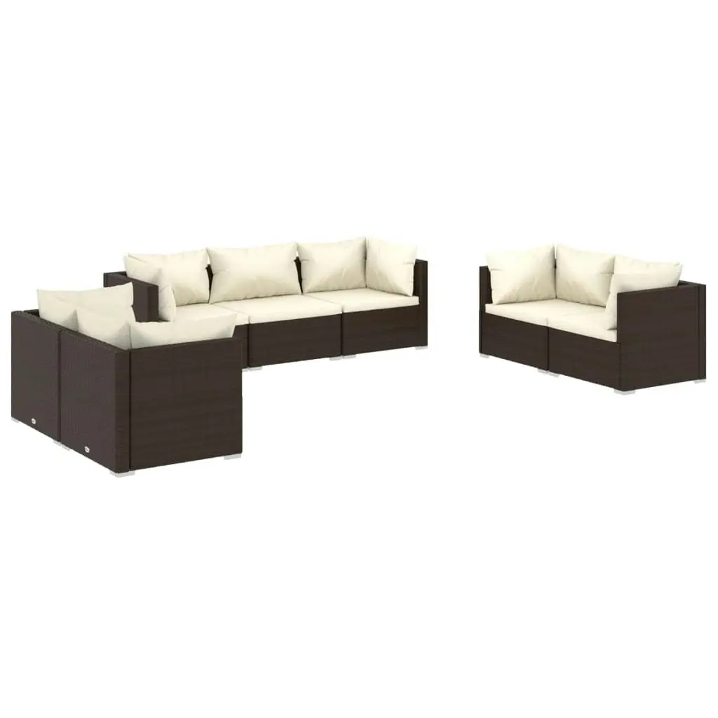 7 Piece Garden Lounge Set with Cushions Poly Rattan Brown 3102266