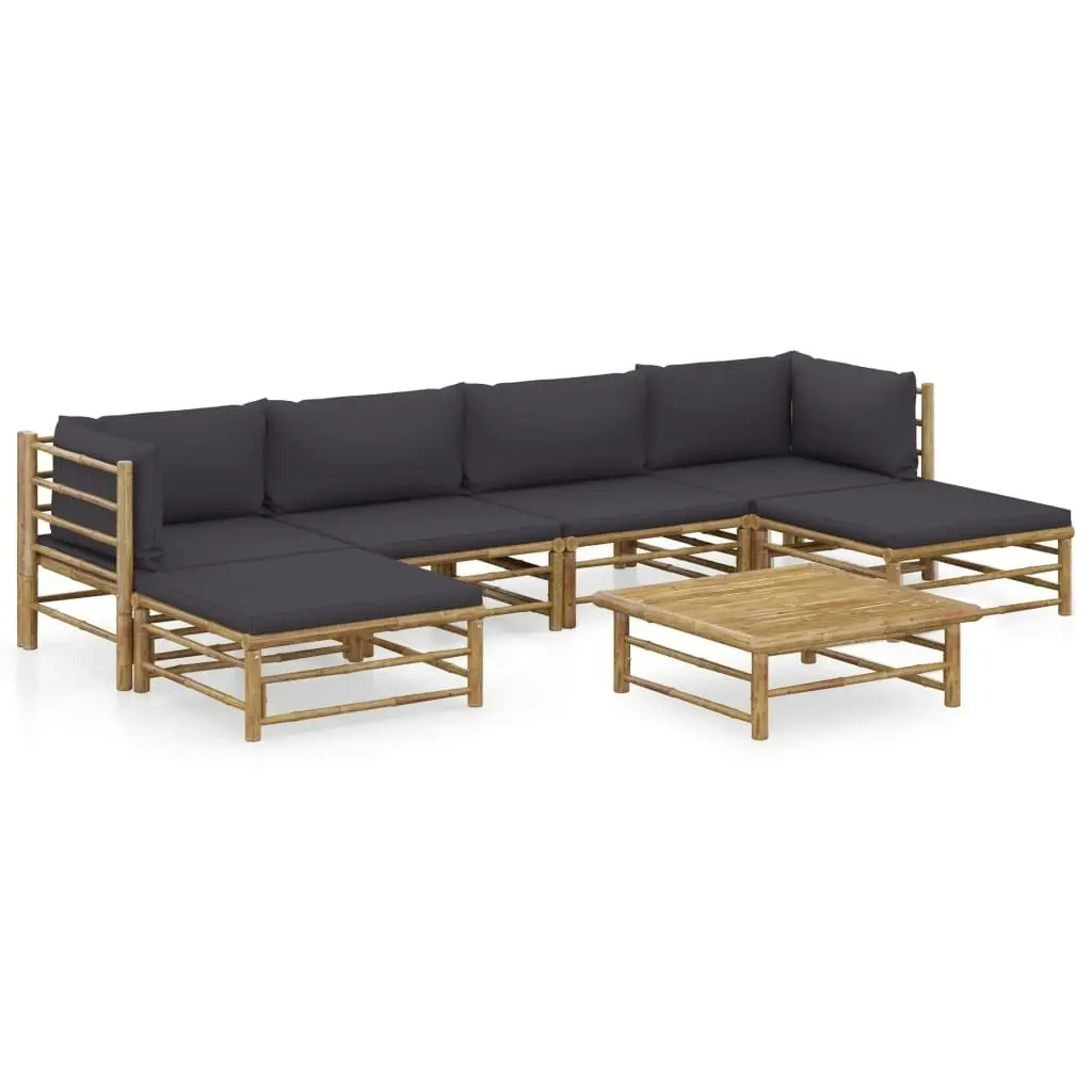 7 Piece Garden Lounge Set with Dark Grey Cushions Bamboo 3058232