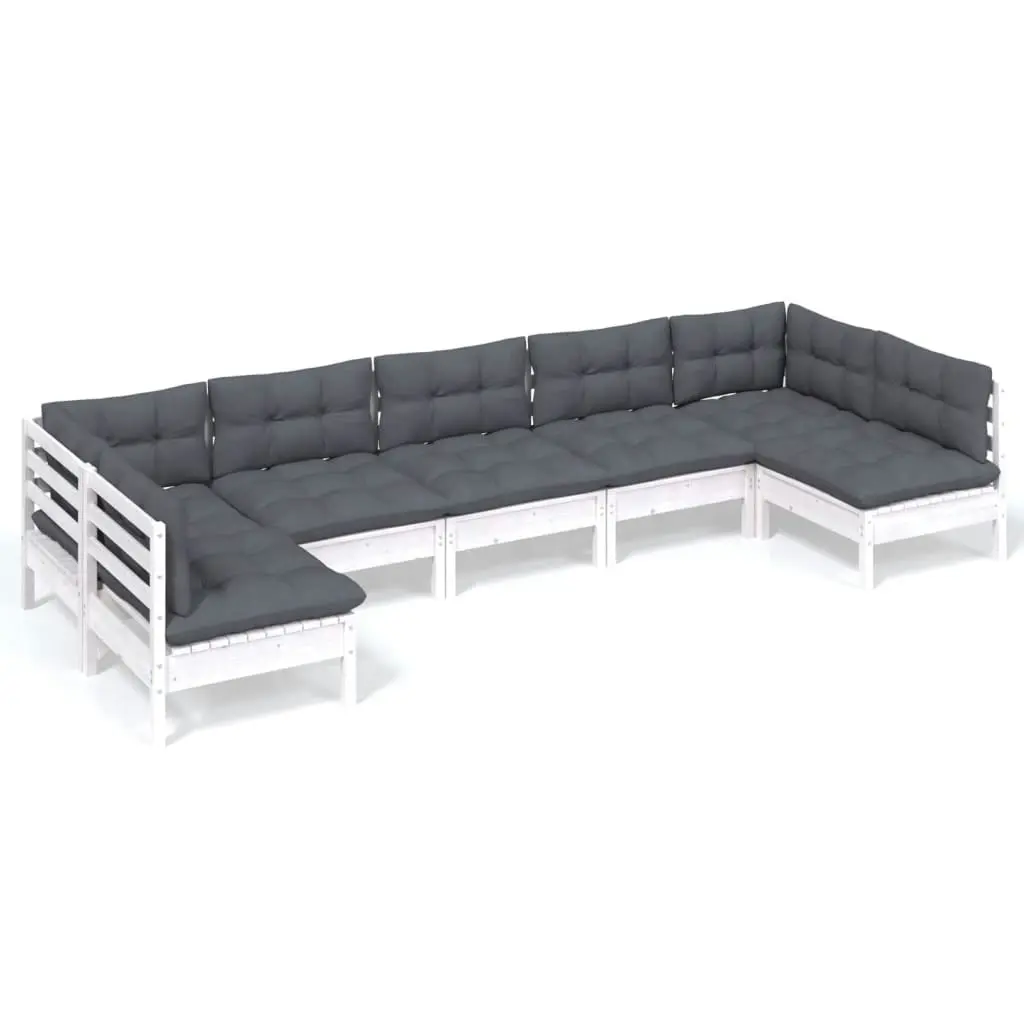 7 Piece Garden Lounge Set with Cushions White Solid Pinewood 3097164