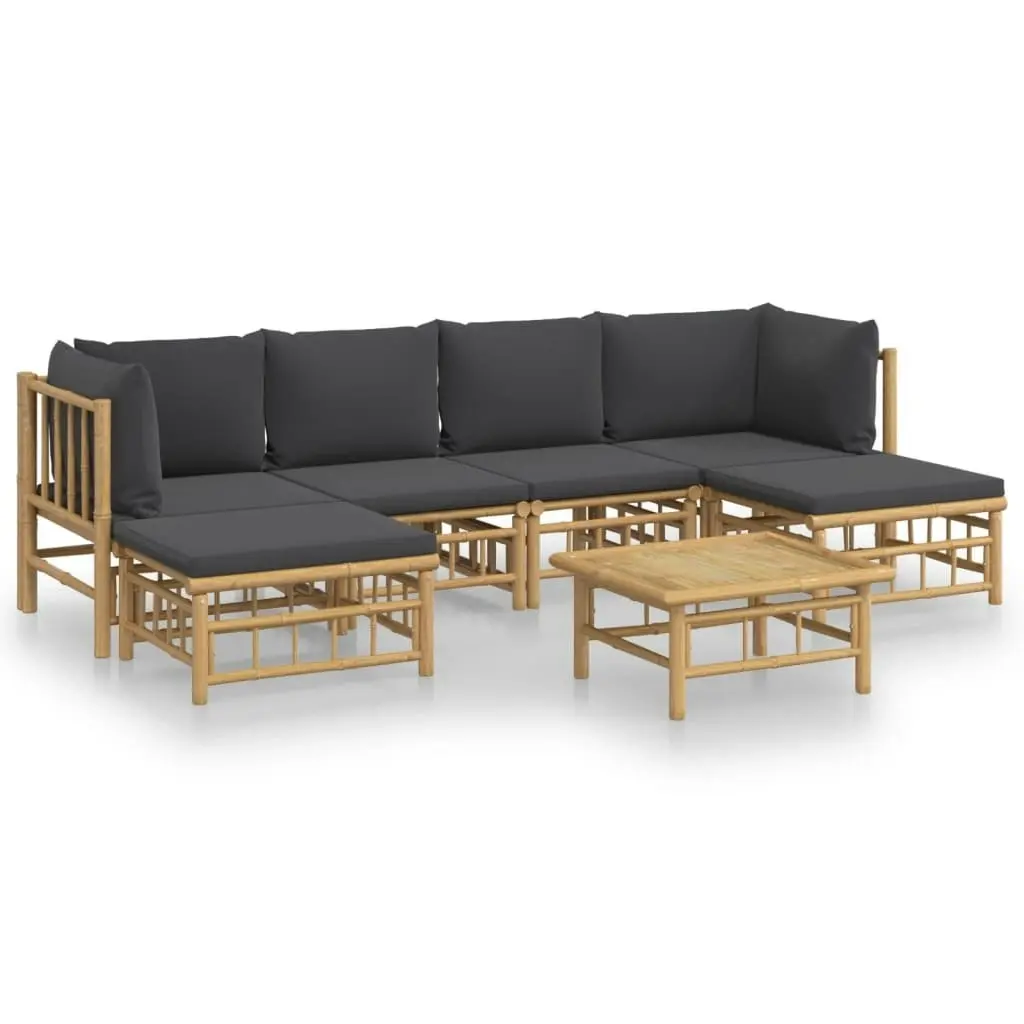 7 Piece Garden Lounge Set with Dark Grey Cushions  Bamboo 3155229