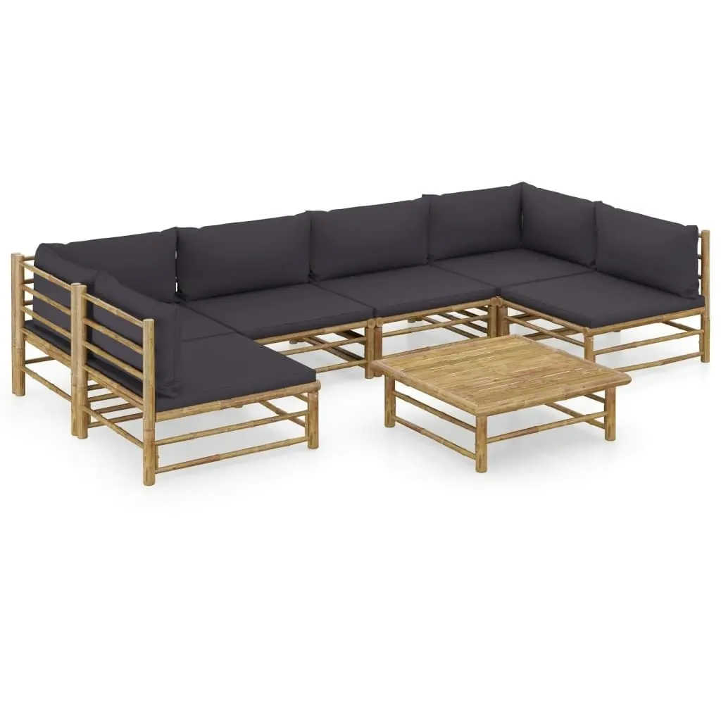 7 Piece Garden Lounge Set with Dark Grey Cushions Bamboo 3058234