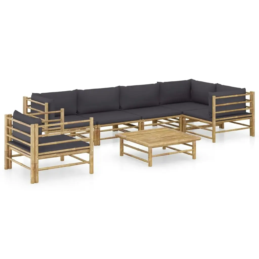 7 Piece Garden Lounge Set with Dark Grey Cushions Bamboo 3058248