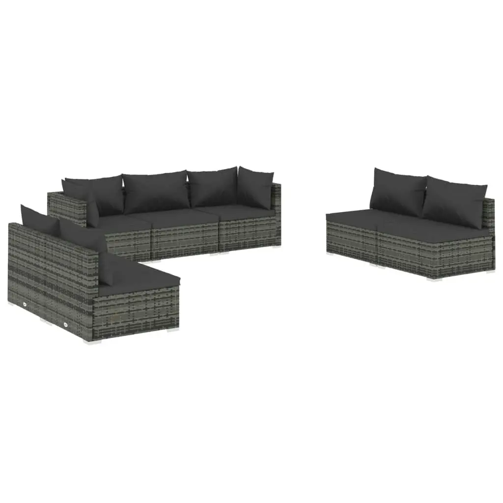 7 Piece Garden Lounge Set with Cushions Poly Rattan Grey 3102237