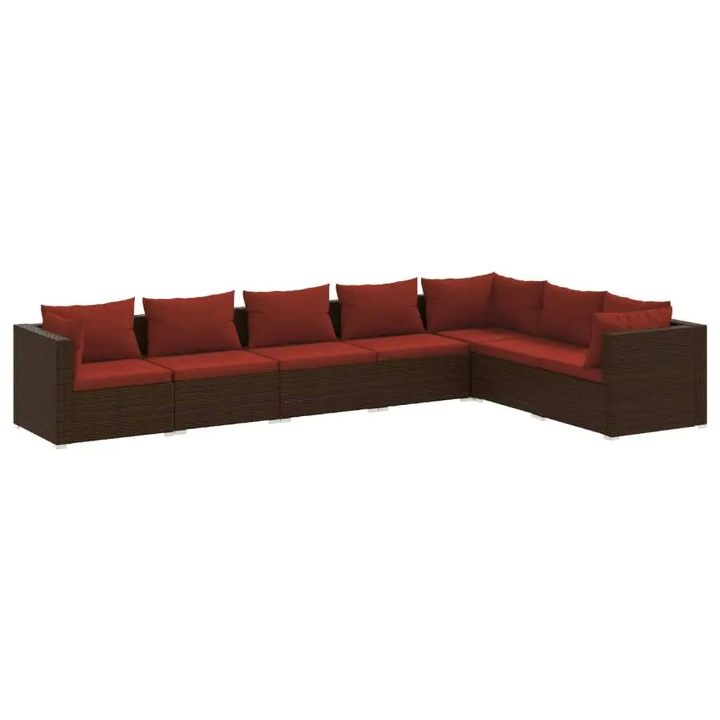 7 Piece Garden Lounge Set with Cushions Poly Rattan Brown 3101739