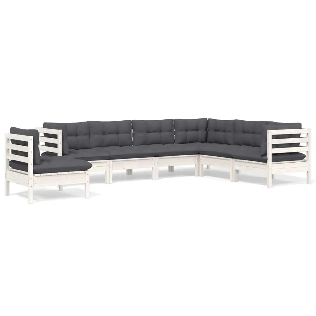 7 Piece Garden Lounge Set with Cushions White Solid Pinewood 3096720