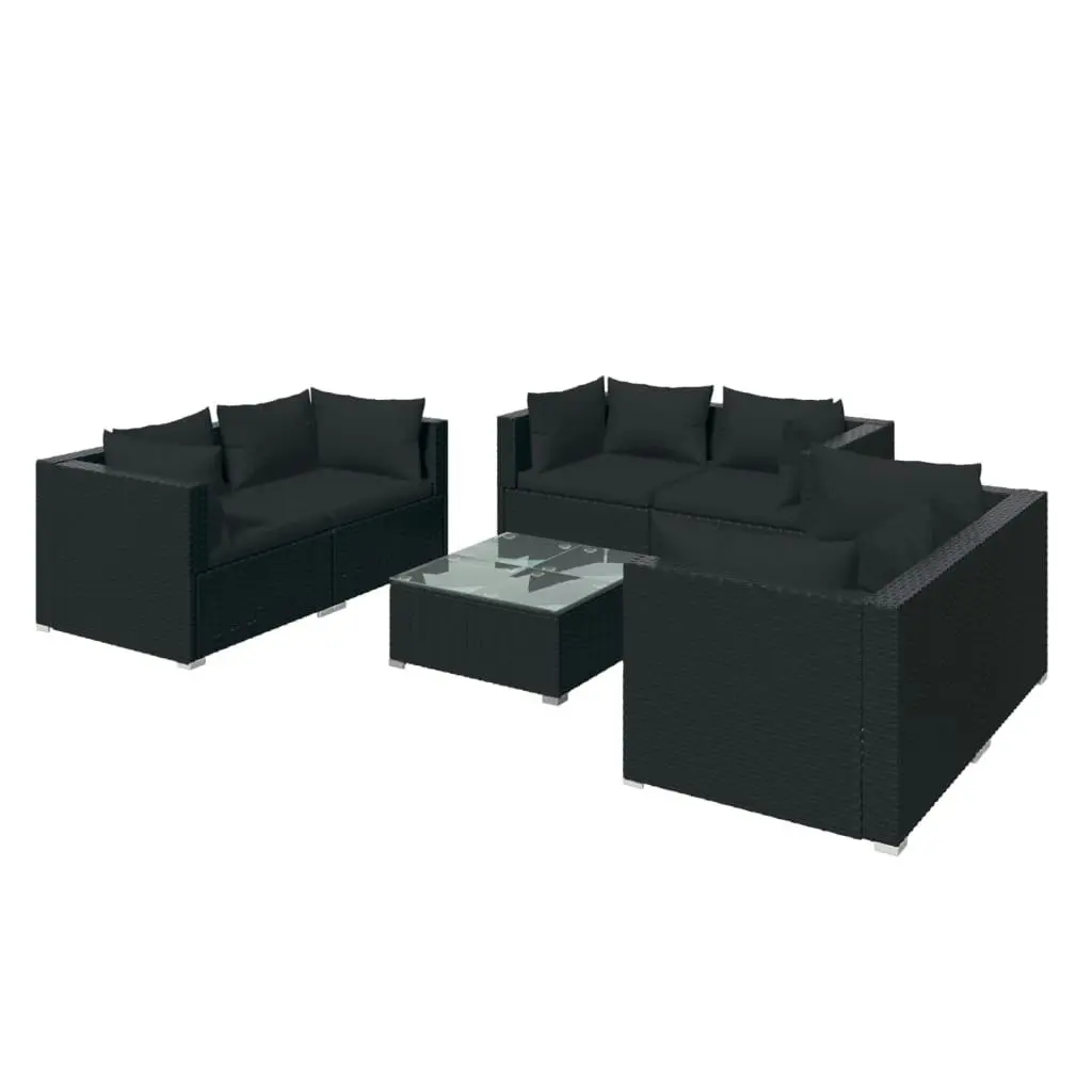 7 Piece Garden Lounge Set with Cushions Poly Rattan Black 3102304