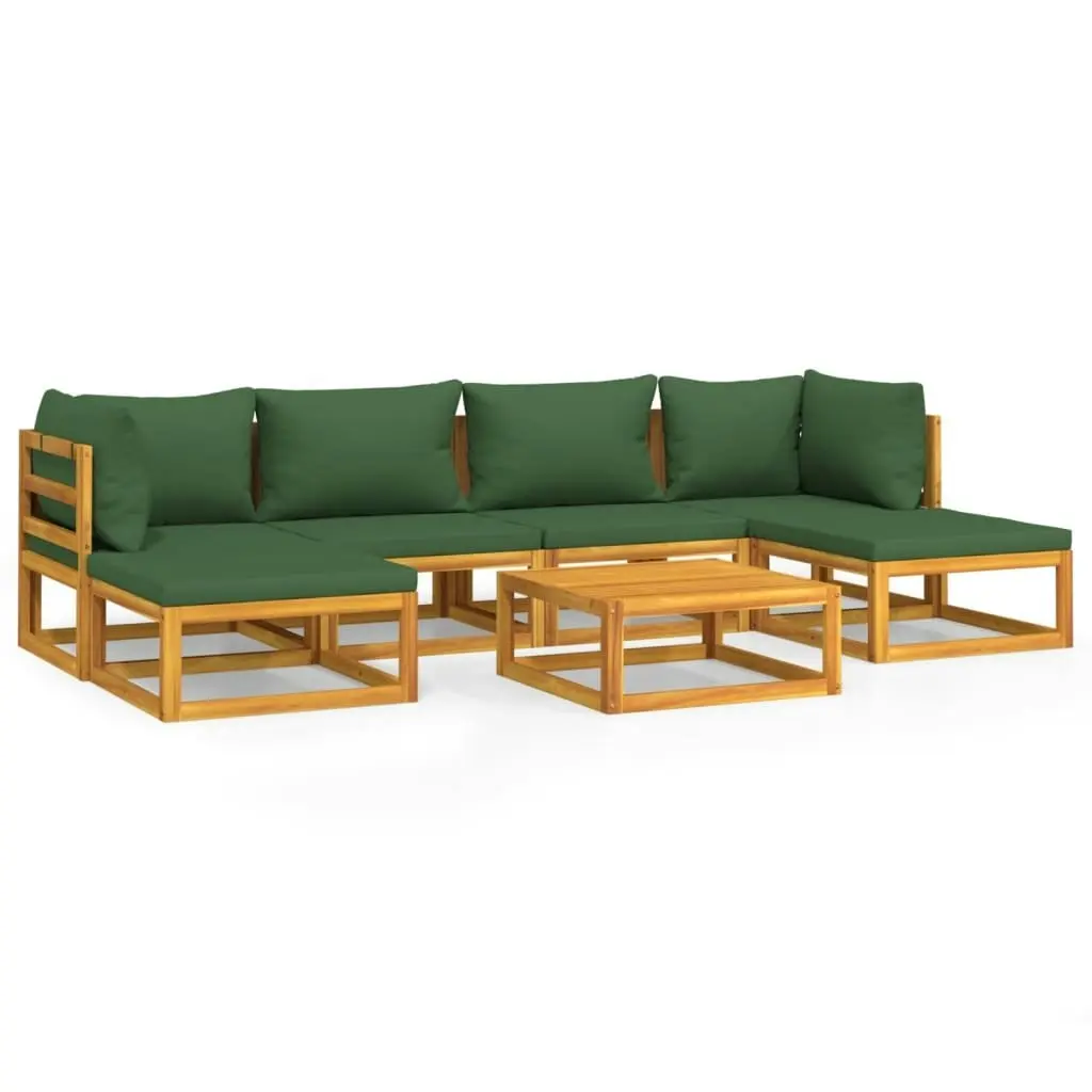 7 Piece Garden Lounge Set with Green Cushions Solid Wood 3155328