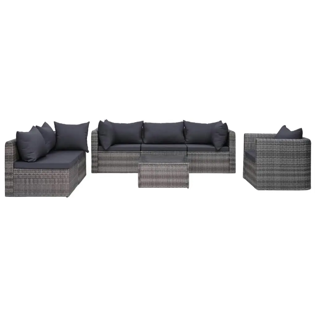 7 Piece Garden Sofa Set with Cushions & Pillows Poly Rattan Grey 44158