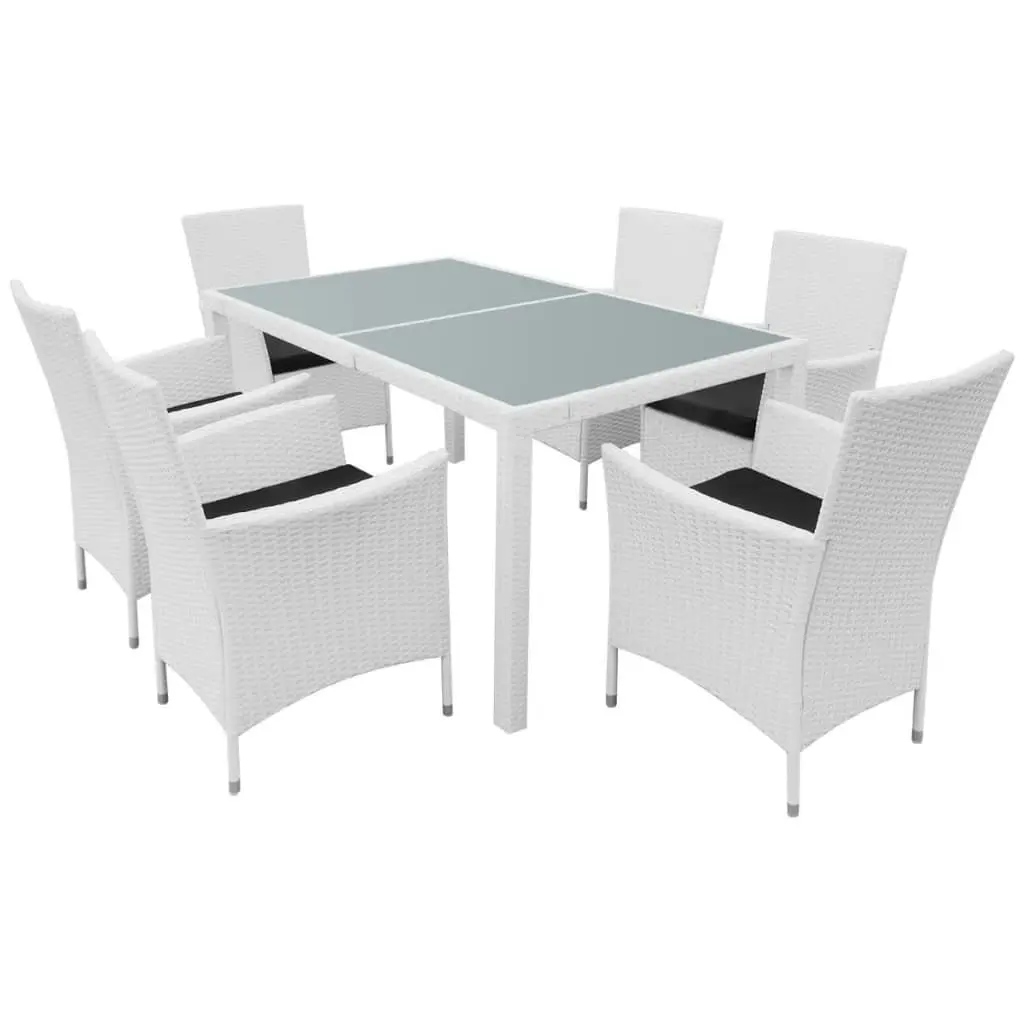 7 Piece Outdoor Dining Set Poly Rattan Cream White 42501